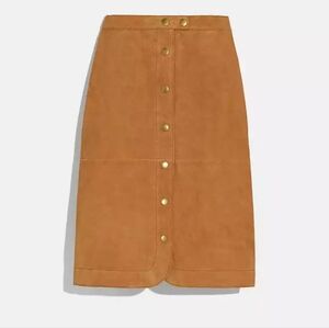 Coach Suede Skirt Midi Buttons Canyon Tan Camel Brown Size 00 X-SMALL NWT